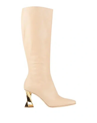 Pollini Woman Boot Beige Size 6 Leather In Neutral