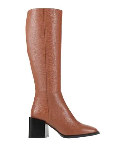 Pollini Woman Boot Camel Size 11 Leather In Brown
