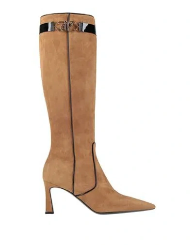 Pollini Woman Boot Camel Size 5 Leather In Brown