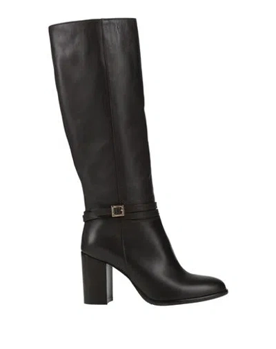 Pollini Woman Boot Dark Brown Size 8 Leather In Black