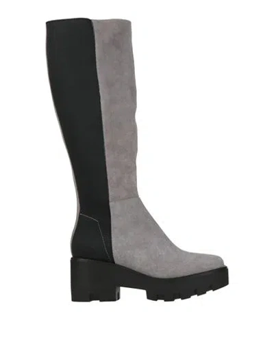 Pollini Woman Boot Grey Size 7 Leather In Gray