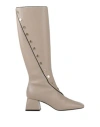 Pollini Woman Ankle Boots Beige Size 8 Leather In Grey