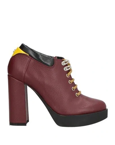 Pollini Woman Lace-up Shoes Burgundy Size 7 Soft Leather In Red