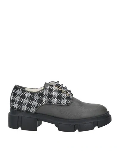 Pollini Woman Lace-up Shoes Charcoal Size 8 Leather, Textile Fibers In Grey