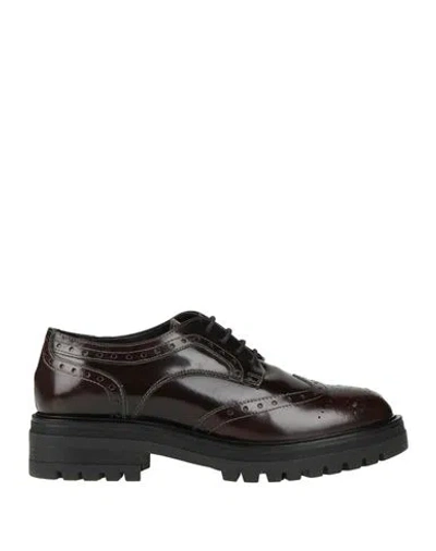 Pollini Woman Lace-up Shoes Cocoa Size 6 Soft Leather In Brown