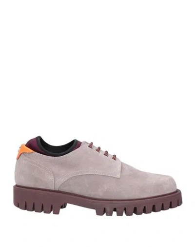 Pollini Woman Lace-up Shoes Grey Size 5 Calfskin, Textile Fibers