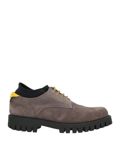 Pollini Woman Lace-up Shoes Lead Size 10 Calfskin, Textile Fibers In Grey