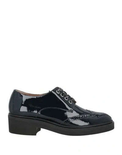 Pollini Woman Lace-up Shoes Navy Size 8 Leather In Black