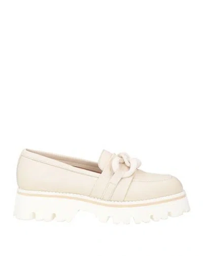 Pollini Woman Loafers Beige Size 9 Leather In Neutral