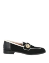 Pollini Woman Loafers Black Size 11 Leather In Black
