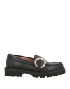 Pollini Woman Loafers Black Size 8 Leather In Black