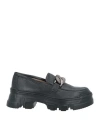 Pollini Woman Loafers Black Size 8 Leather In Black