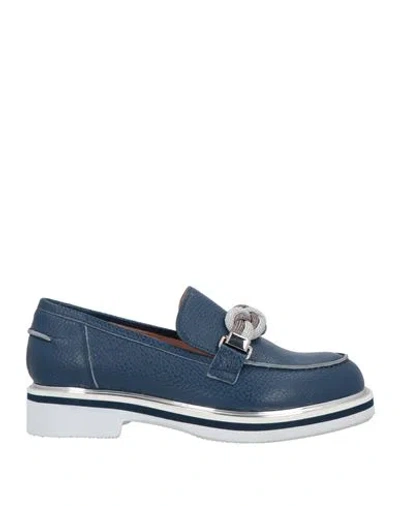 Pollini Woman Loafers Blue Size 8 Leather