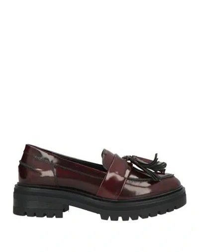 Pollini Woman Loafers Burgundy Size 6 Leather In Red