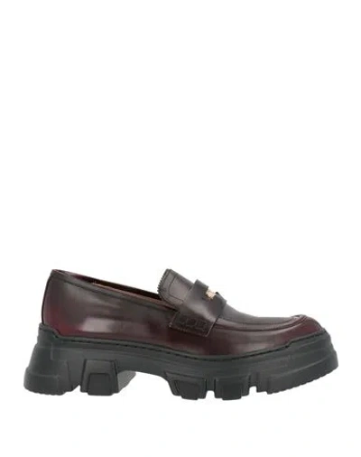 Pollini Woman Loafers Burgundy Size 7 Leather In Brown
