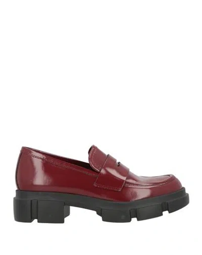 Pollini Woman Loafers Burgundy Size 8 Leather In Red