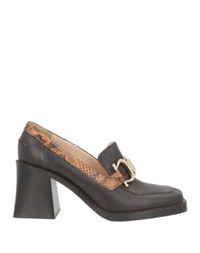 Pollini Woman Loafers Chocolate Brown Size 7 Leather