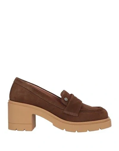Pollini Woman Loafers Chocolate Brown Size 8 Leather
