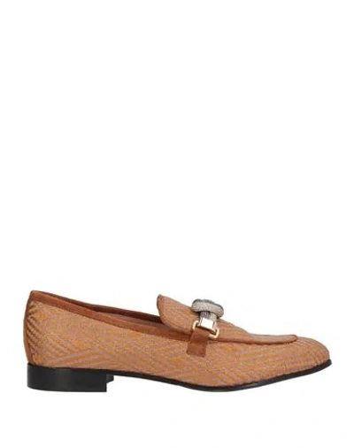 Pollini Woman Loafers Copper Size 11 Leather, Textile Fibers In Brown