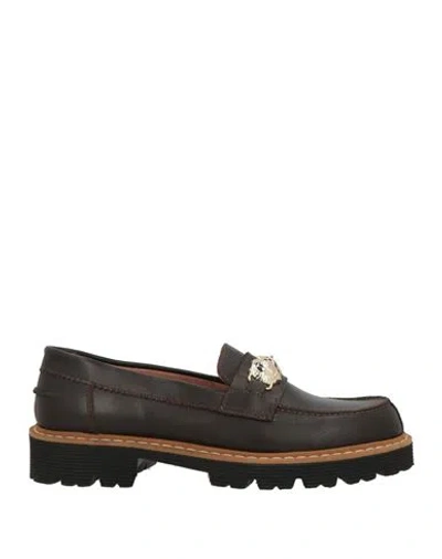 Pollini Woman Loafers Dark Brown Size 11 Calfskin