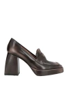 Pollini Woman Loafers Dark Brown Size 8 Leather In Brown