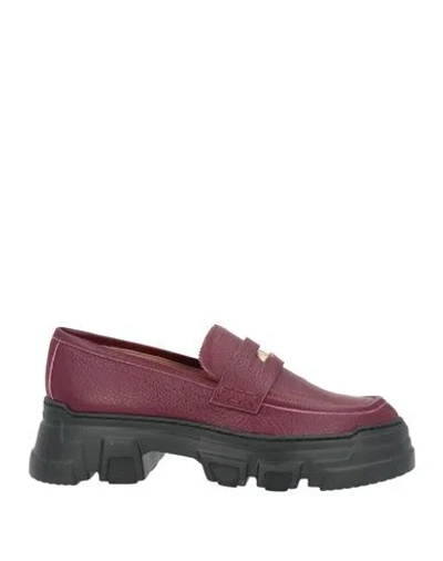Pollini Woman Loafers Garnet Size 8 Leather In Red