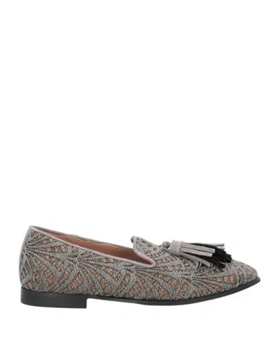 Pollini Woman Loafers Grey Size 6 Viscose, Polyester, Textile Fibers, Paper, Calfskin
