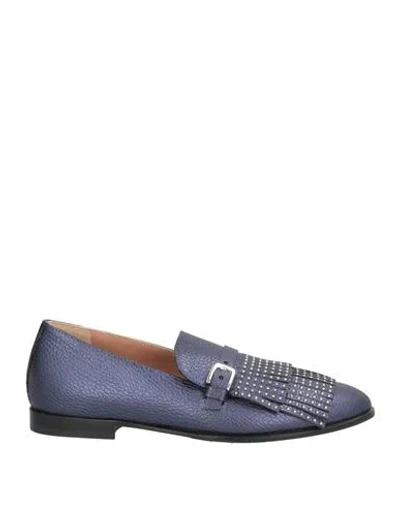 Pollini Woman Loafers Navy Size 6 Leather In Blue