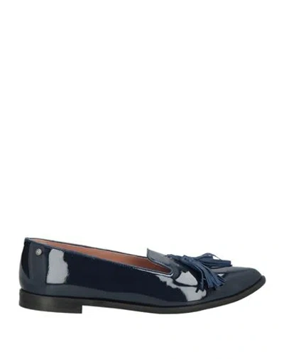 Pollini Woman Loafers Navy Size 6.5 Leather In Blue