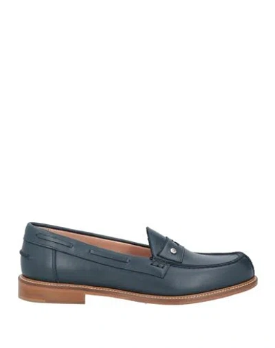 Pollini Woman Loafers Navy Size 9 Leather In Blue