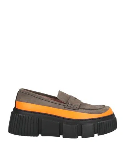 Pollini Woman Loafers Orange Size 11 Soft Leather In Multi