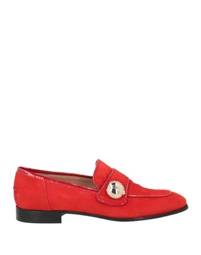 Pollini Woman Loafers Red Size 8.5 Leather In Multi