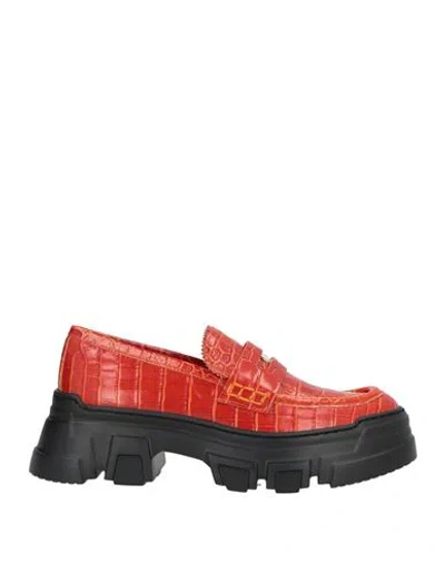 Pollini Woman Loafers Rust Size 7 Leather In Red