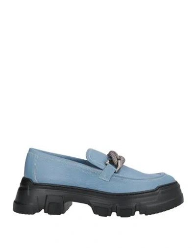 Pollini Woman Loafers Slate Blue Size 8 Leather