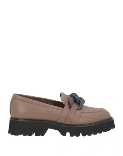 Pollini Woman Loafers Taupe Size 6 Leather In Brown