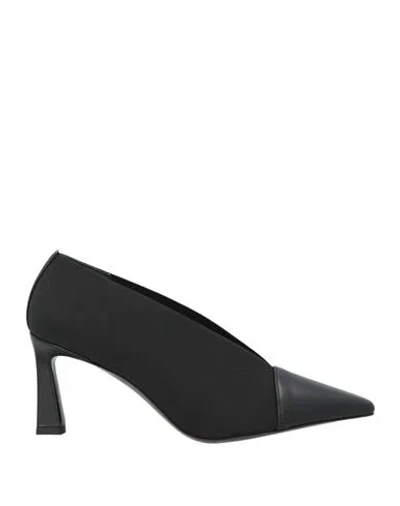 Pollini Woman Pumps Black Size 10 Calfskin, Textile Fibers