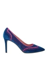 Pollini Woman Pumps Blue Size 7.5 Textile Fibers