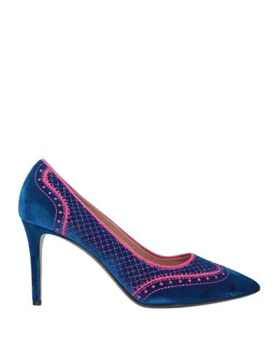 Pollini Woman Pumps Blue Size 7.5 Textile Fibers
