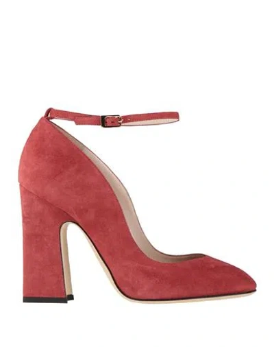 Pollini Woman Pumps Brick Size 8 Leather In Red