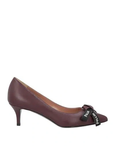 Pollini Woman Pumps Burgundy Size 5 Calfskin In Red