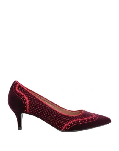 Pollini Woman Pumps Burgundy Size 6 Textile Fibers In Red