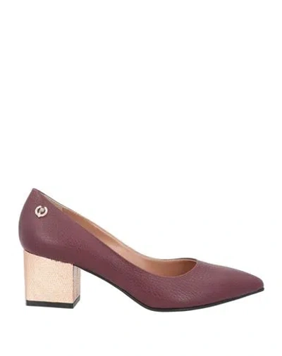 Pollini Woman Pumps Plum Size 8 Leather In Burgundy