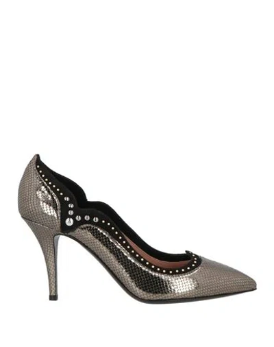 Pollini Woman Pumps Charcoal Size 5 Leather In Gray