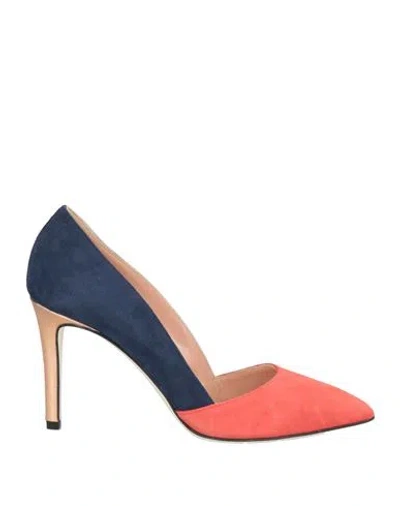 Pollini Woman Pumps Coral Size 7.5 Leather In Blue