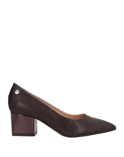 Pollini Woman Pumps Dark Brown Size 6 Goat Skin