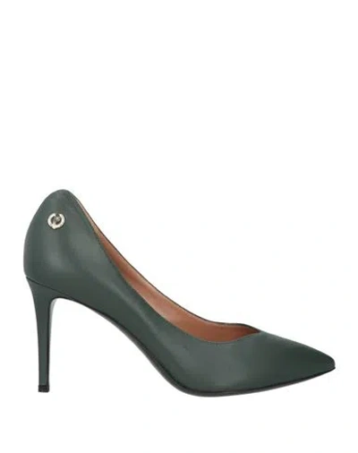 Pollini Woman Pumps Dark Green Size 11 Calfskin In Multi