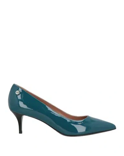 Pollini Woman Pumps Deep Teal Size 7 Leather In Green