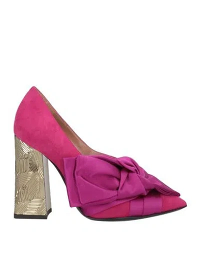 Pollini Woman Pumps Fuchsia Size 8 Soft Leather, Textile Fibers In Pink