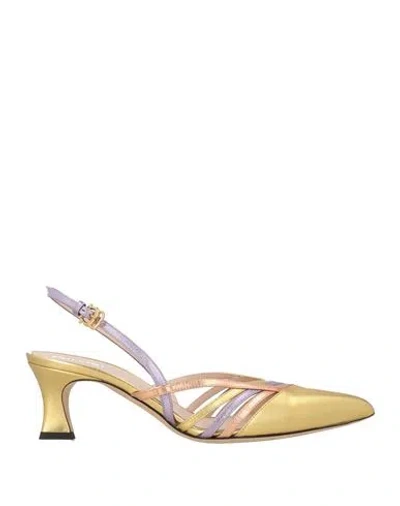 Pollini Woman Pumps Gold Size 8 Leather In Multi
