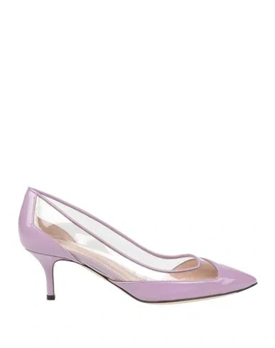 Pollini Woman Pumps Lilac Size 7 Leather, Pvc - Polyvinyl Chloride In Purple